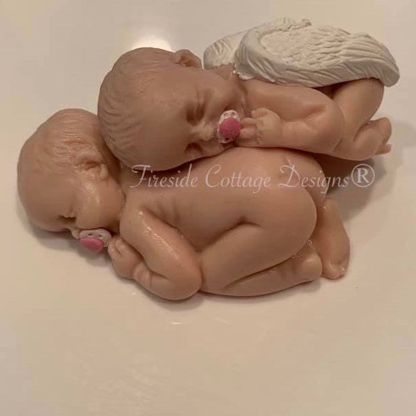 Sleeping Twin Angel Babies, Pregnancy Infant Loss, Cherub, Gift, Memorial, Miscarriage, Polymer Clay Figurine, Keepsake