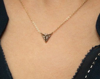 Diamond Triangle Necklace, 14k Gold Filled Chain, Dainty 3D triangle Gold Necklace, minimal Delicate Necklace with CZ stones • NPD-120