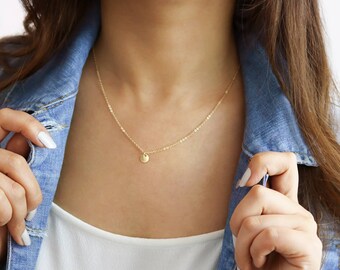 Minimal, Delicate Necklace, Blank or Personalized Tiny Gold Disk, Mini Disc Gold Necklace, Tiny Circle Tags, Silver, Gold, Rose gold • NDV60
