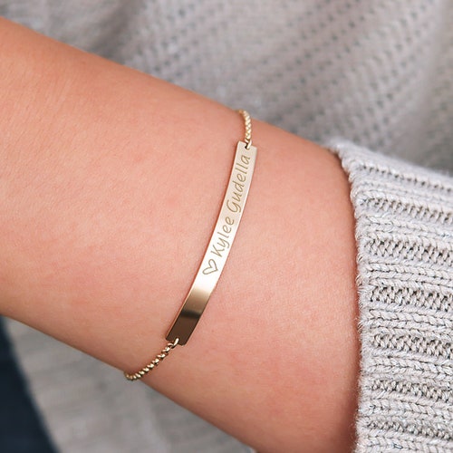 14k Solid Gold Personalized Name Bracelet Everyday Jewelry Etsy