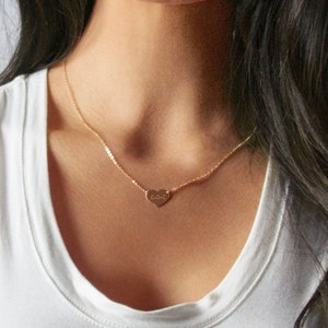 Valentines Day Necklace, Personalized Heart Necklace, Gold fill, Silver Heart Necklace, engraved Necklace, Initial Necklace • NHh13x11