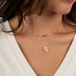 Dainty Layered Necklaces, Delicate Necklace Set, Stone Necklace, Disc Drop Necklace in Gold Fill • LNS006