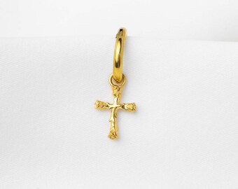 Rose Cross Dangle Hoop, Huggies Earring, Minimalist Style, C-SH731