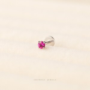 Ruby Stud, Threadless Flat Back Earring, Minimalist Style, C-SS613 SS614 SS615 SS616 zdjęcie 7
