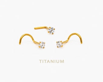 White Stone Nose Stud, L Bend or Corkscrew, Minimalist Style, C-SS405 SS381 SS770