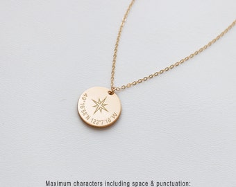 Personalized Coordinates Disc Necklace, Custom Latitude & Longitude Disc Tag, Disk Necklace, GPS Location Necklace • NDV160