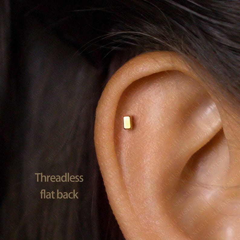 Rectangle Stud, Threadless Flat Back Earring, Minimalist Style image 2