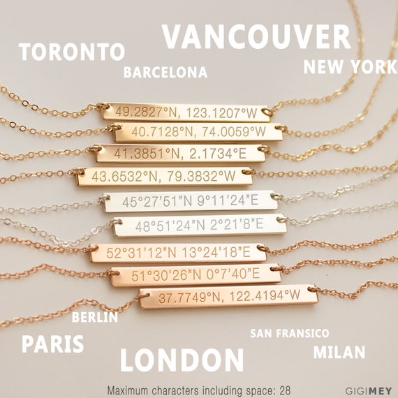 Coordinates Necklace Geo Coordinate Bar 