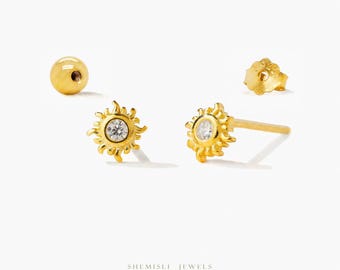 Sun Stud, Butterfly End or Screw Ball End Earring, Minimalist Style, C-SS962 SS963