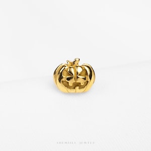 Carved Pumpkin Stud, Threadless Flat Back Earring, Minimalist Style, C-SS1230
