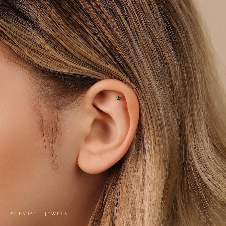Emerald Stud, Threadless Flat Back Earring, Minimalist Style, C-SS507 SS508 SS509 SS510 image 2
