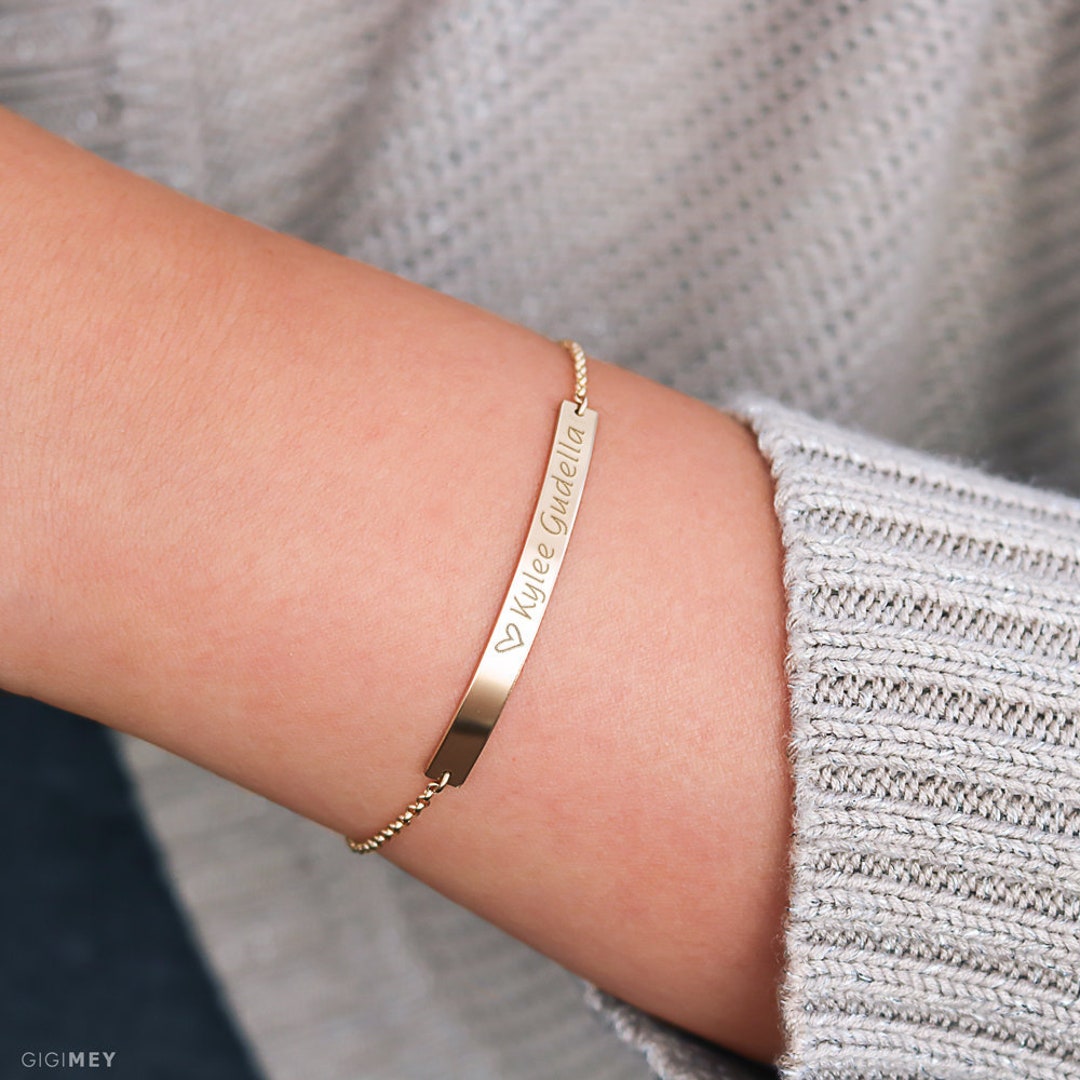 Nameplate Bracelet Name Plate ID Bracelet Name Bar Etsy