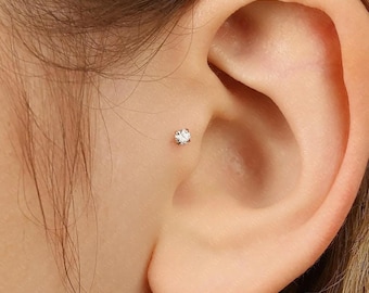 White Stone Tragus Stud, Threadless Flat Back Earring, Minimalist Style, C-SS505