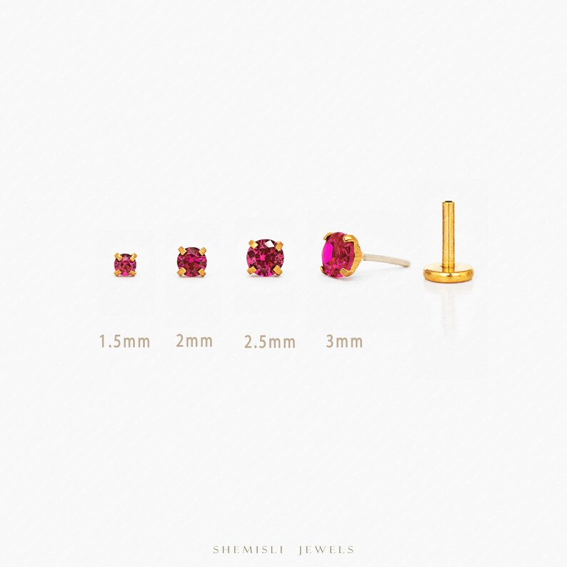 Ruby Tragus Stud, Threadless Flat Back Earring, Minimalist Style, C-SS615 Bild 3