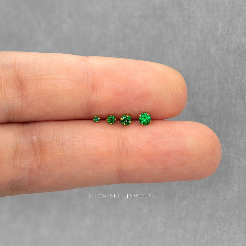 Emerald Stud, Threadless Flat Back Earring, Minimalist Style, C-SS507 SS508 SS509 SS510 image 7