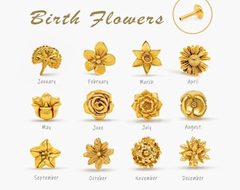 Birth Month Flower Stud, Threadless Flat Back Earring, Minimalist Style, C-SS1047