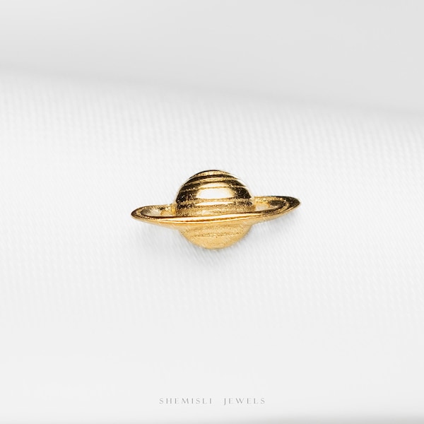 Saturn Planet Stud, Threadless Flat Back Earring, Minimalist Style, C-SS1199