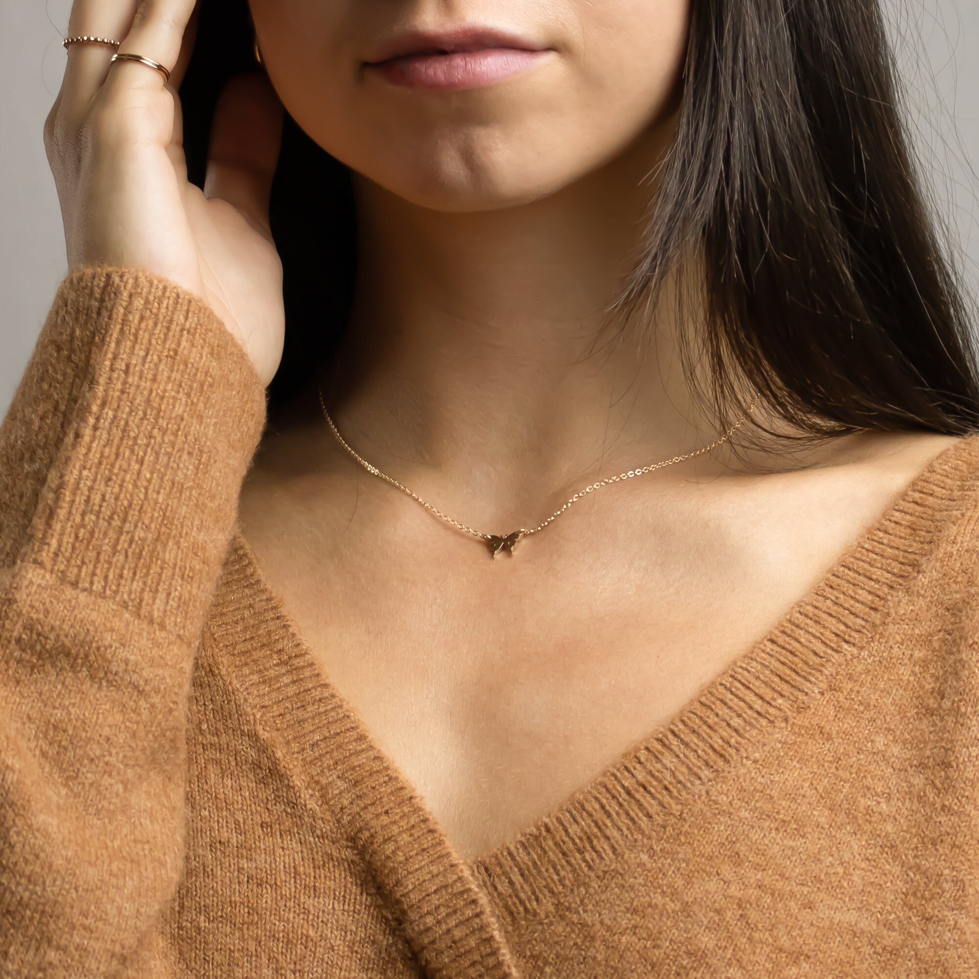 Ultra Dainty Butterfly Necklace, Sterling Silver, Gold • N093