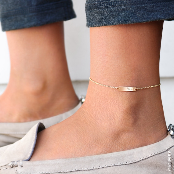 Silver Anklet Date Anklet Initial Anklet Name Anklet Bar Anklet Custom Anklet Rose Gold Anklet \u2022 ABh20x4 Dainty Anklet Gold Anklet