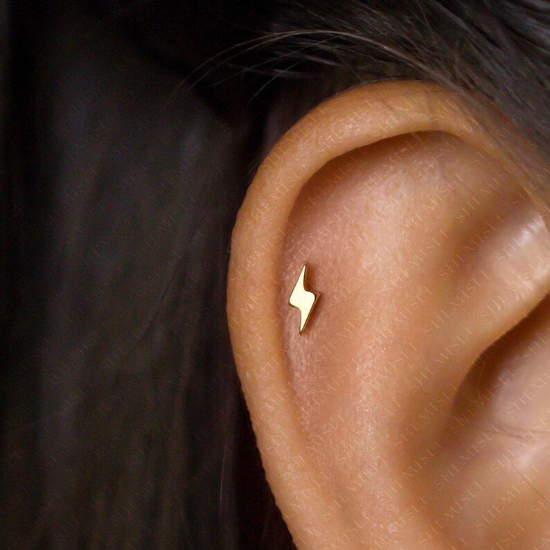 Lightning Stud, Threadless Flat Back Earring, Minimalist Style, C-SS720 image 2