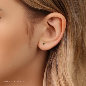 Emerald Stud, Threadless Flat Back Earring, Minimalist Style, C-SS507 SS508 SS509 SS510 image 6