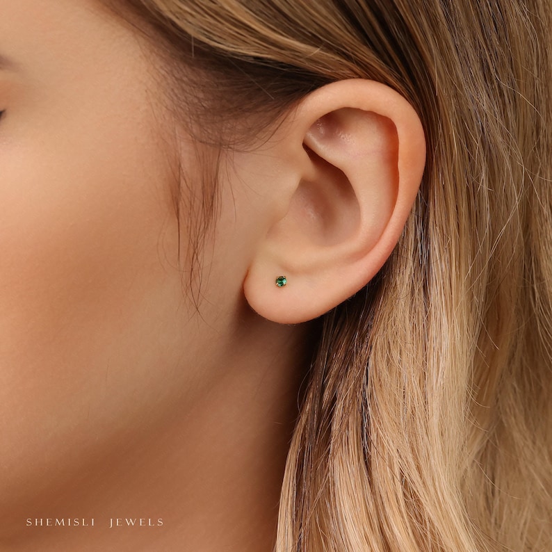 Emerald Stud, Threadless Flat Back Earring, Minimalist Style, C-SS507 SS508 SS509 SS510 image 6