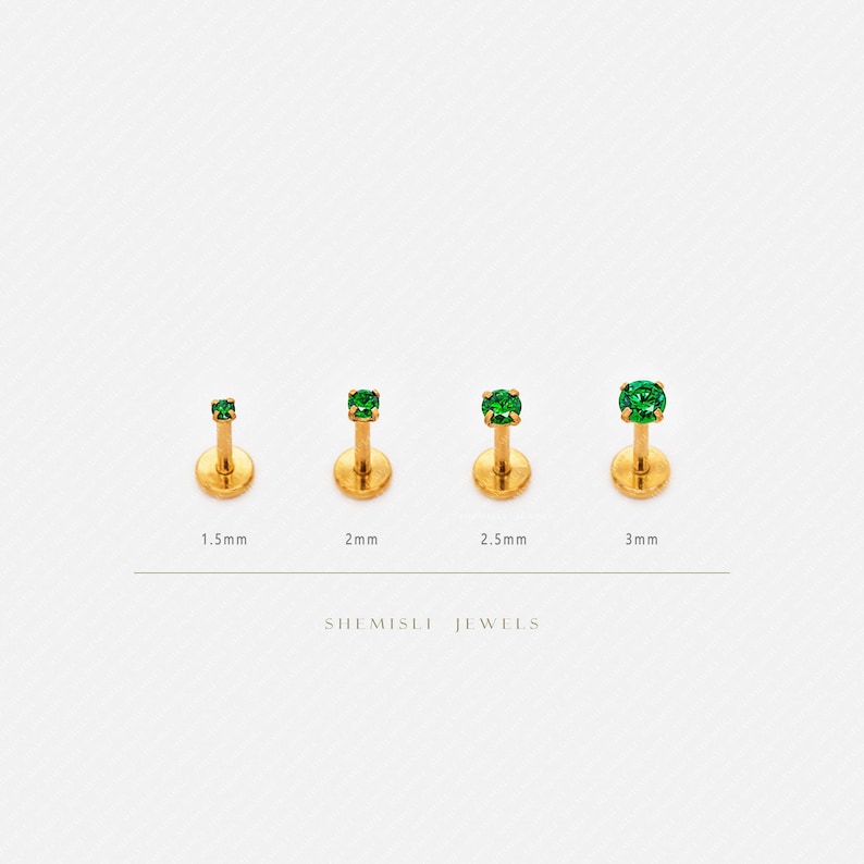 Emerald Stud, Threadless Flat Back Earring, Minimalist Style, C-SS507 SS508 SS509 SS510 image 3