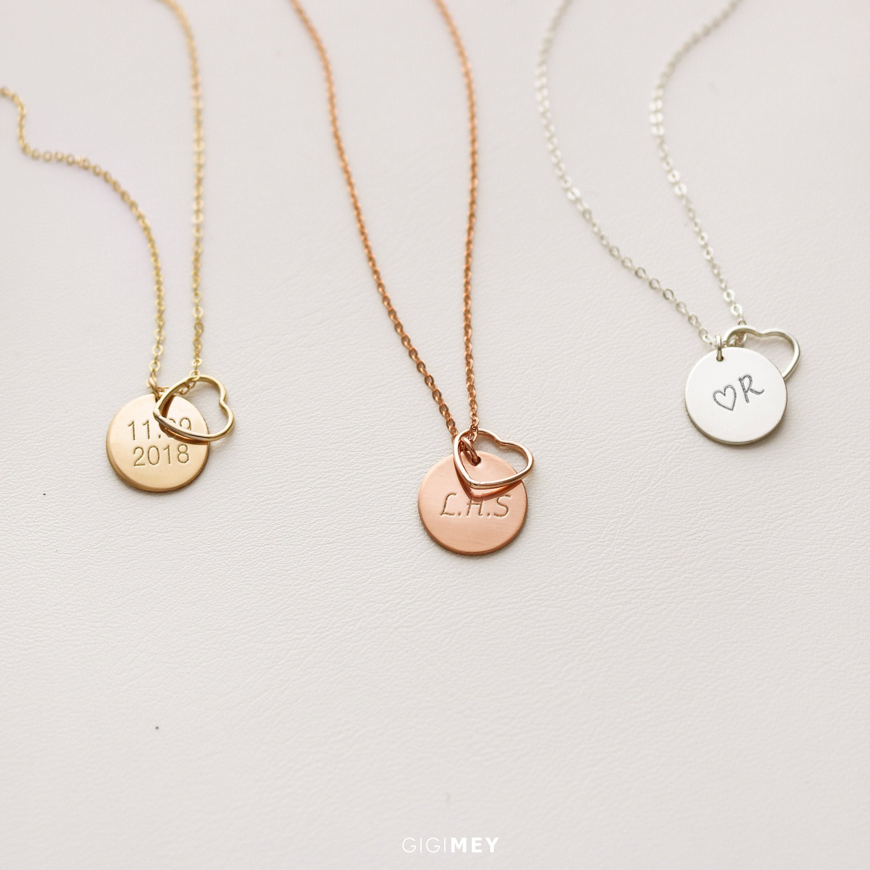 Initial Disc and Heart Necklace Small Heart Love Necklace Etsy