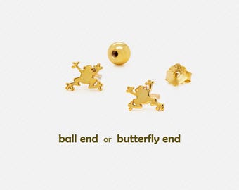 Frog Stud, Butterfly End or Screw Ball End Earring, Minimalist Style, C-SS699 SS700