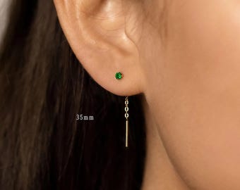 Emerald Gem Ear Threader, Stud Earring, Minimalist Style, C-ST017 ST018 NOBKG