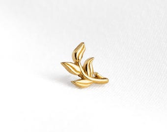 Branch with Leaves Stud, Threadless Flat Back Earring, Minimalist Style, C-SS1187
