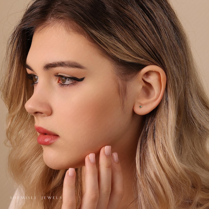 Emerald Stud, Threadless Flat Back Earring, Minimalist Style, C-SS507 SS508 SS509 SS510 image 8