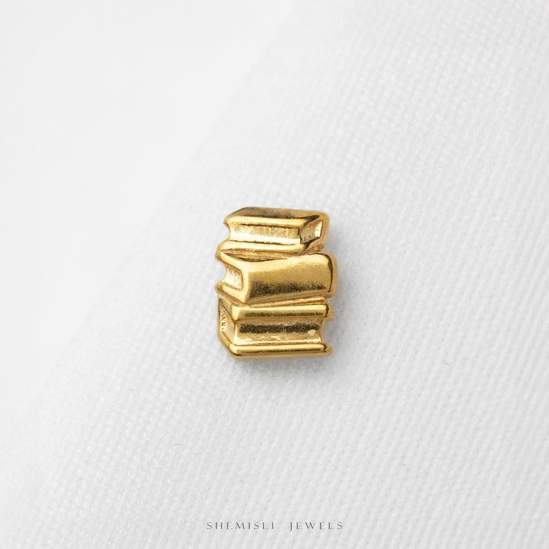 Book Stack Stud, Threadless Flat Back Earring, Minimalist Style, C-SS1726 Bild 1