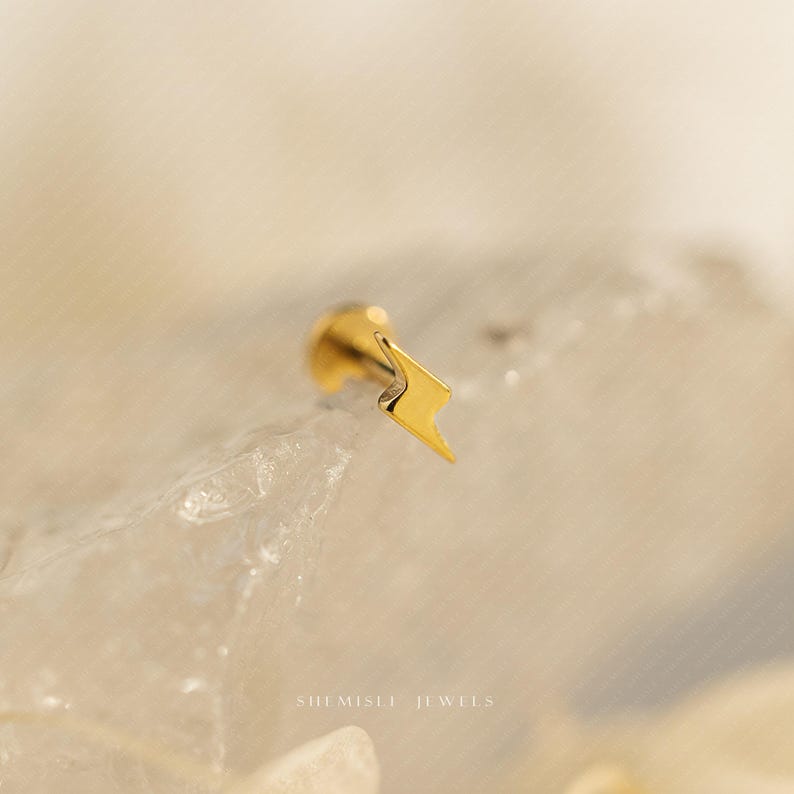 Lightning Stud, Threadless Flat Back Earring, Minimalist Style, C-SS720 image 3