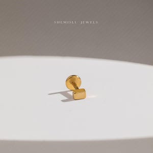 Rectangle Stud, Threadless Flat Back Earring, Minimalist Style image 3