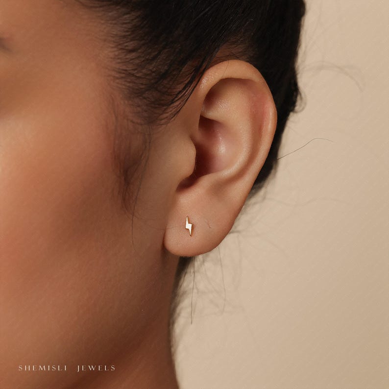 Lightning Stud, Threadless Flat Back Earring, Minimalist Style, C-SS720 image 6