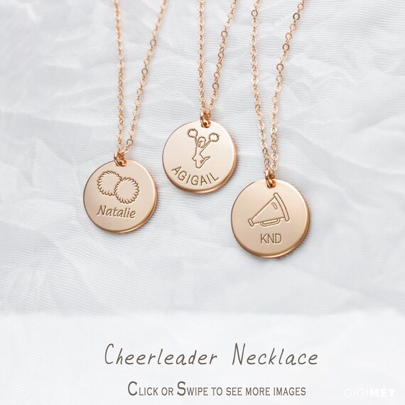 Cheerleader Necklace, Megaphone, Pompom Necklace, Cheer Team, Cheer Coach, Cheer Squad Gift, Graduation Gift, Silver, Gold, Rose • NDv16-03
