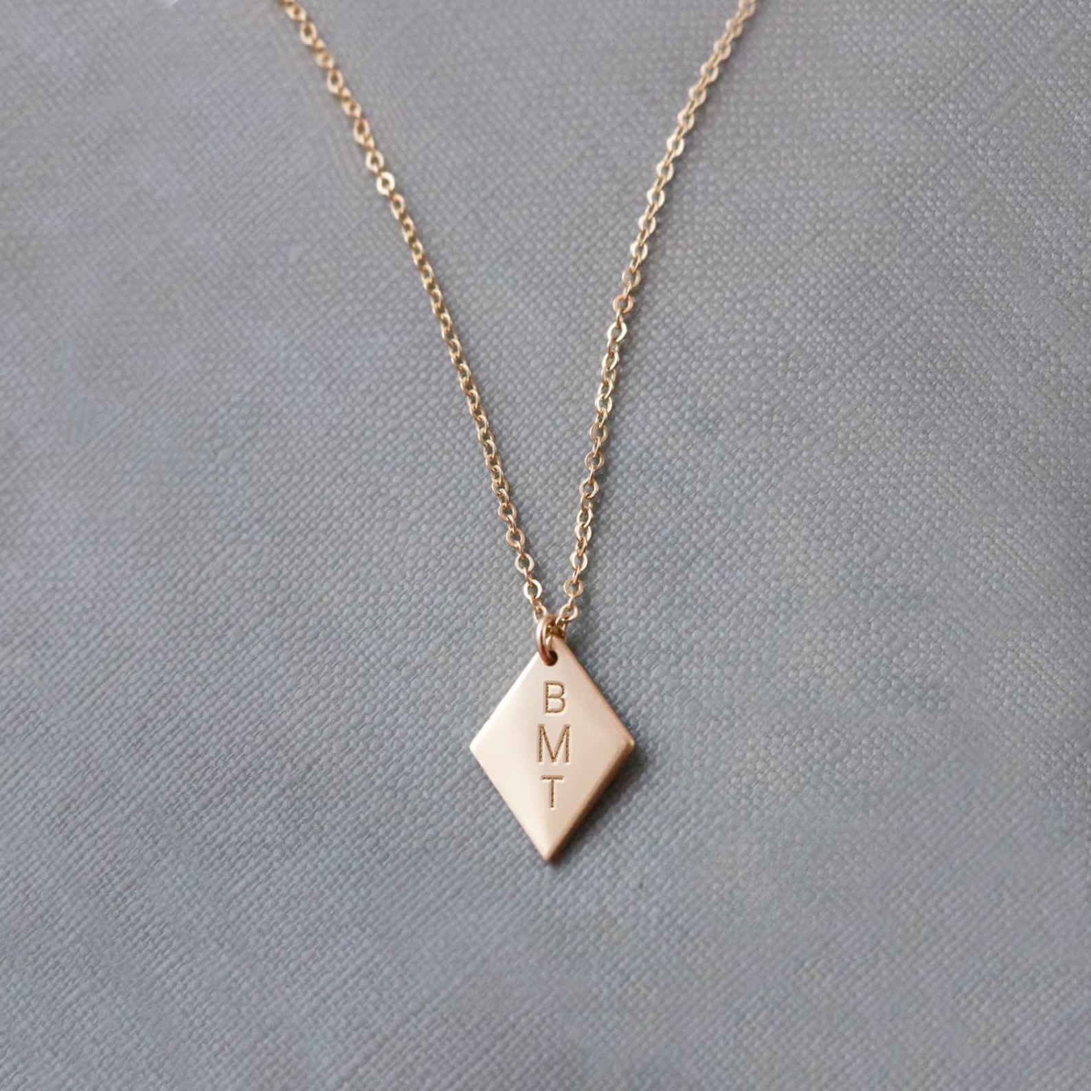 Diamond Shape Necklace Customized Initial Monogram Letter Etsy