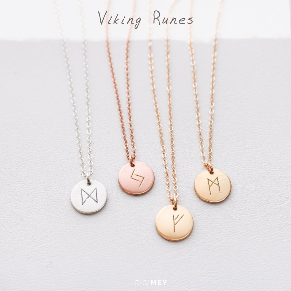 Viking Runes Necklace, Viking Initial Jewelry, Pagan Necklace, Elder …