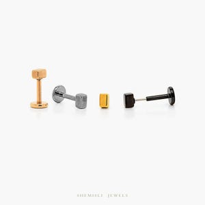 Rectangle Stud, Threadless Flat Back Earring, Minimalist Style image 1