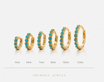 Turquoise Gemstone Hoop, Huggies Earring, Minimalist Style, C-SH126 SH127 SH128 SH129 SH130 SH131