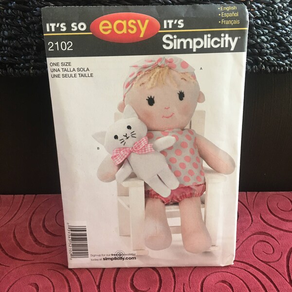 Cloth Doll Pattern, Fabric Baby Doll, Toddler Doll, Baby Girl Gift, Baby Shower Gift, Doll Pattern, Sew A Doll, Simplicity 2102, UNCUT, 2011