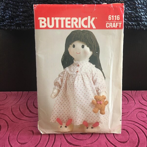 Fabric Doll Pattern, Toddler Doll, Baby Girl Gift, Cloth Doll Pattern, Baby Shower Gift, Baby Doll, Sew A Doll, Butterick 6116, UNCUT, 1980s