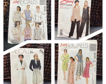 McCalls vintage sewing patterns, 2646, 7930, 2357, 2045, skirts, jacket, tops, vest, pants, sizes 4 - 20