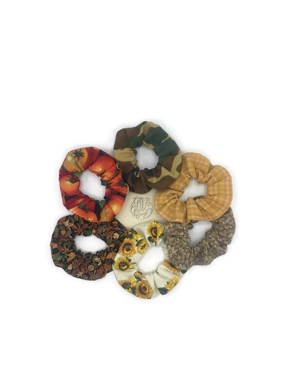 Fall Prints Hair Scrunchies Messy Bun Top Knot Hair Ties