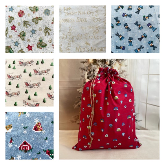 Extra Large Christmas fabric gift bag, sustainable storage laundry bags, handmade Santa sack, drawstring, gift toy bag, 20 x 27, 6 fabrics Il_570xn