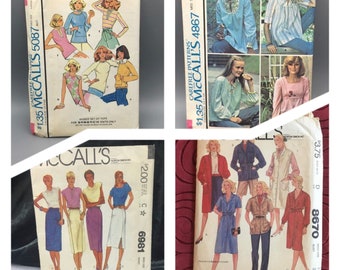 Vintage McCalls patterns, 5087, 4867, 6981, 8670, coat dress, jumper, shirts, knit tops, skirt, maternity tops, jacket, Sizes 8 - 18