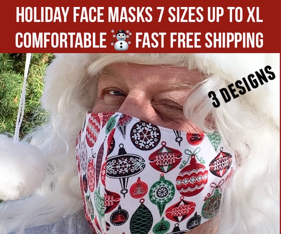 Comfortable Christmas prints face masks, 3 layers filter pocket, soft ear loops, face warmer, washable, Extra Large + 6 sizes, 3 prints Il_570xn