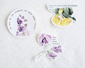 6 Stickers // Watercolor Flowers & Scripture