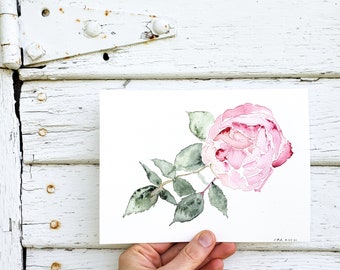 Original Watercolor / 5.5 x 7.5" / Drooping Rose